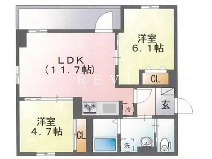 グランドコート日本橋浜町(2LDK/2階)の間取り写真