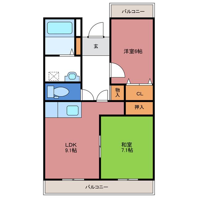 アンビシオン函南(2LDK/1階)の間取り写真
