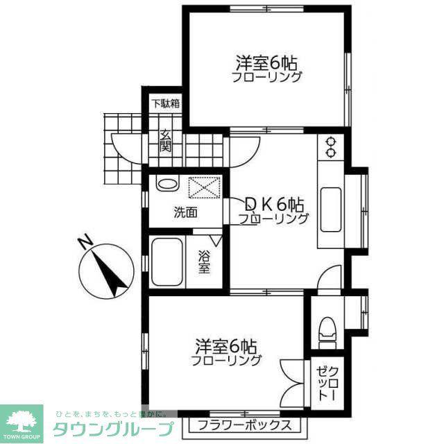 エスポワール(2DK/2階)の間取り写真