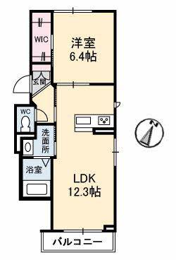 ラルーチェ学南町(1LDK/2階)の間取り写真