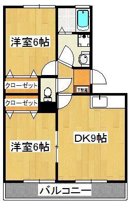 シェルハイム(2DK/2階)の間取り写真