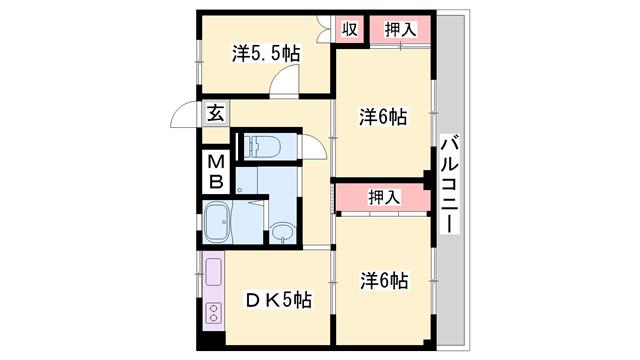 ビレッジハウス奥北野(3DK/2階)の間取り写真