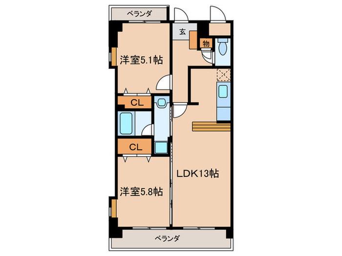 ジャーラーマ(2LDK/2階)の間取り写真
