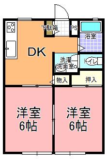 さくらハイツ B棟(2DK/1階)の間取り写真