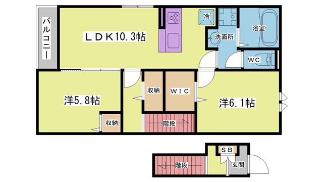 グランドールII(2LDK/2階)の間取り写真