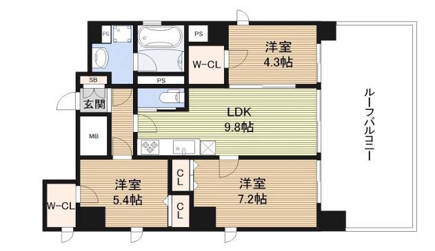 OSAKA CASTEL SHIRAHAMA PREMIER(2SLDK/3階)の間取り写真