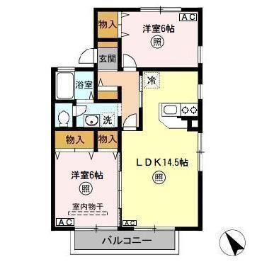ビィウラ ウエスト(2LDK/1階)の間取り写真