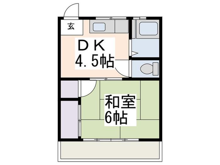 カインドハイツ(1DK/2階)の間取り写真