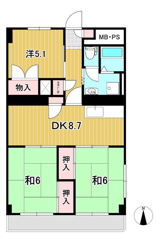 日立ダイヤハイツ(3DK/8階)の間取り写真
