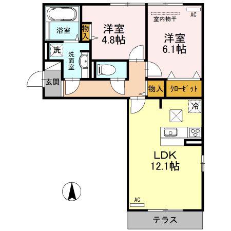 カーサコムロ(2LDK/1階)の間取り写真