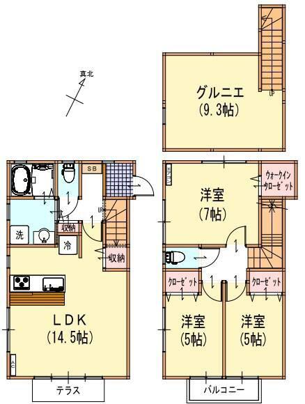 サンライズ山手(3LDK/2階)の間取り写真