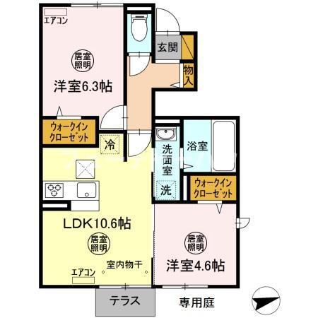 フォルトゥーナSENBA(2LDK/1階)の間取り写真
