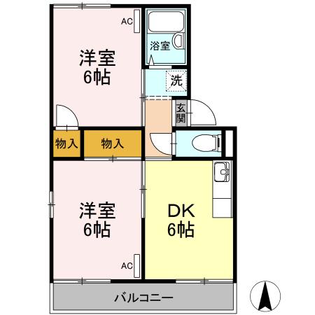 セジュール住吉A(2DK/1階)の間取り写真