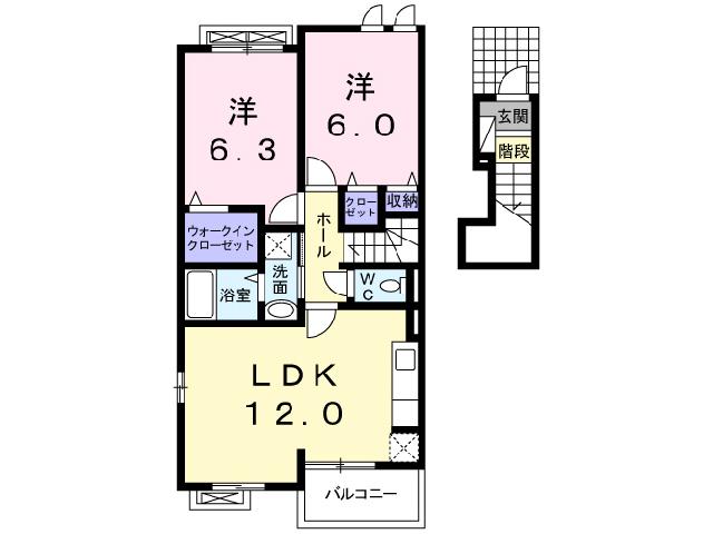 ヴィルヌーブネオ壱番館(2LDK/2階)の間取り写真
