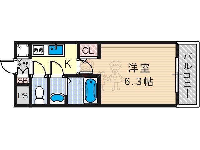 エスリードレジデンス大阪ザ・クラス(1K/12階)の間取り写真