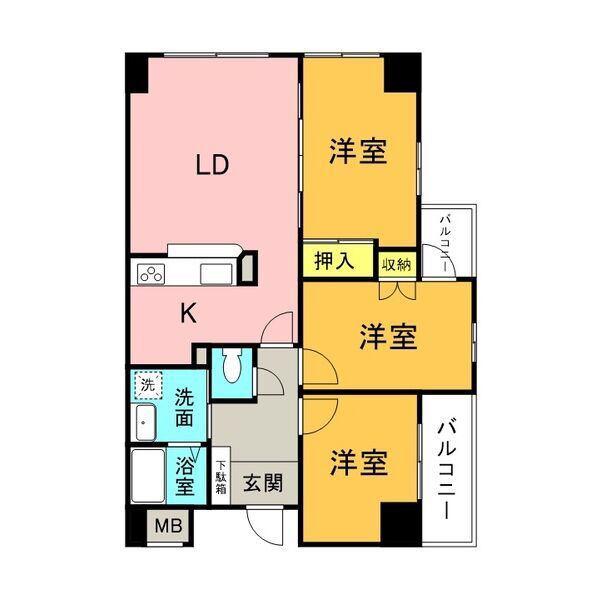 グランデ元塩(3LDK/7階)の間取り写真
