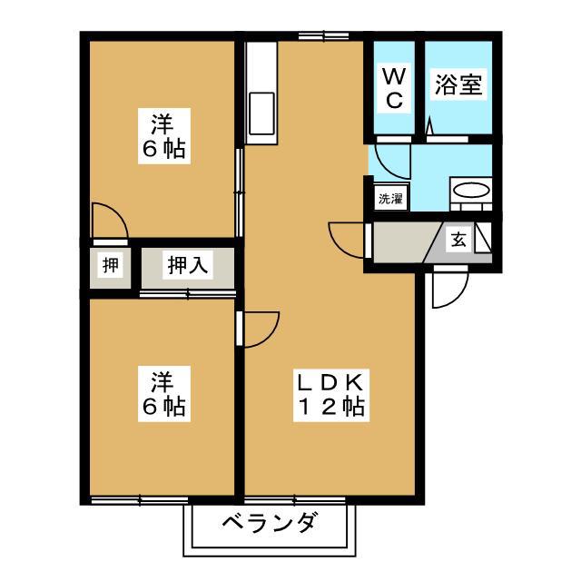 グリーンヒルズ A(2LDK/2階)の間取り写真