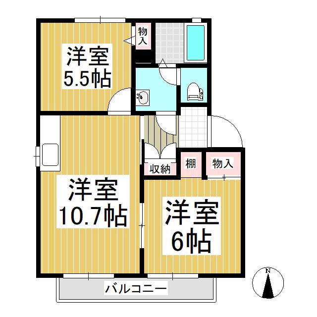 ホワイトディアス松川C棟(2LDK/2階)の間取り写真