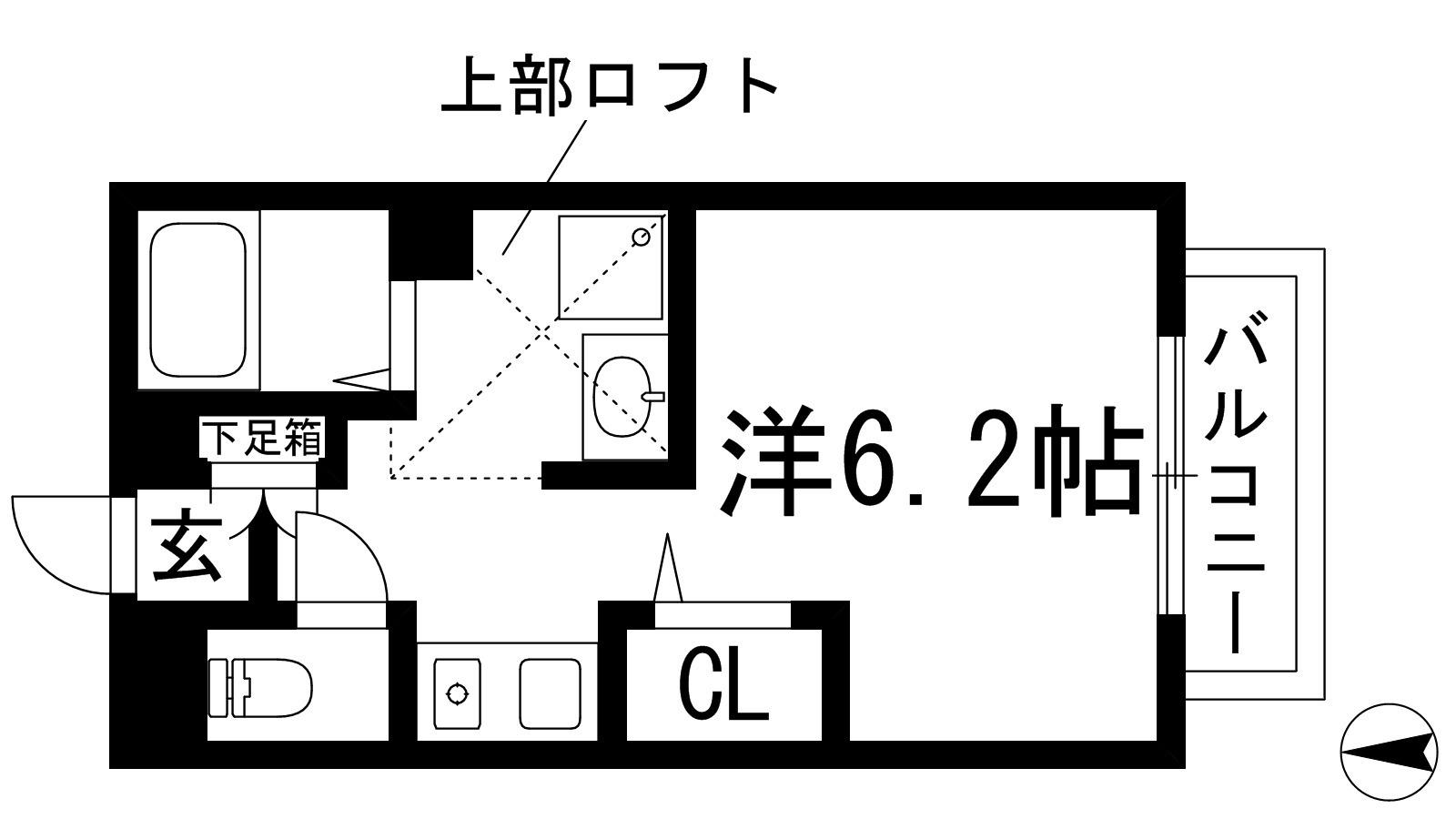 グリーンコート宝塚(1K/2階)の間取り写真