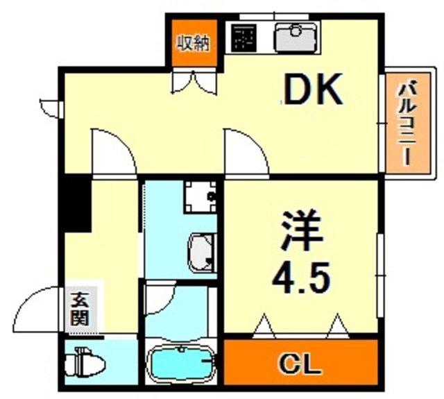 ヒルサイド山手(1DK/2階)の間取り写真