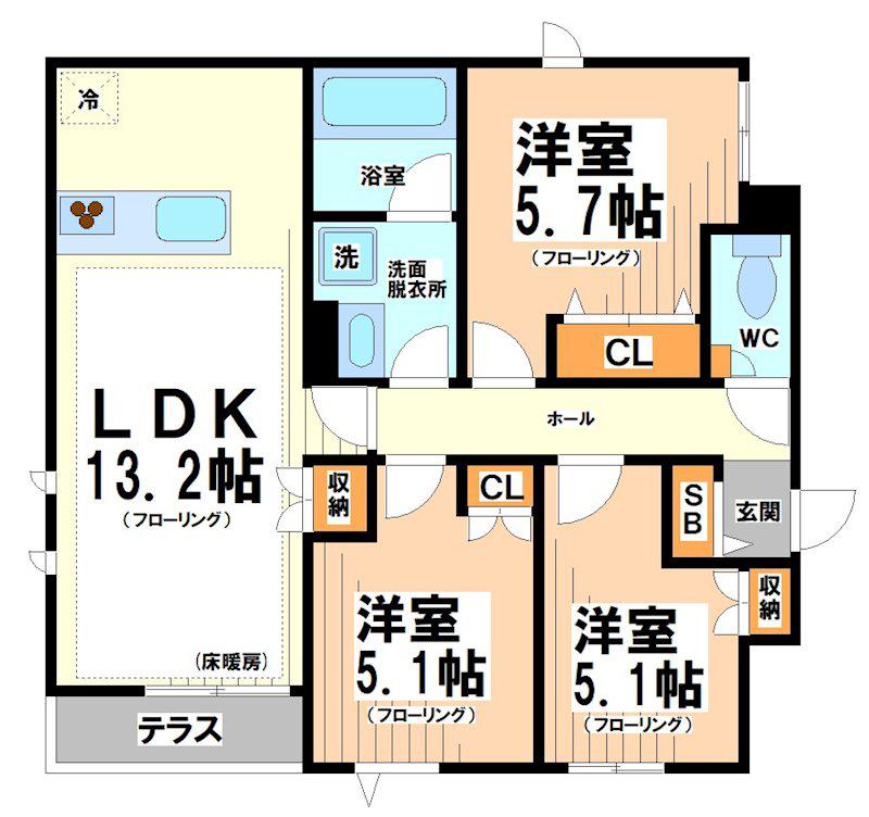 HILLTOP イースト(3LDK/1階)の間取り写真
