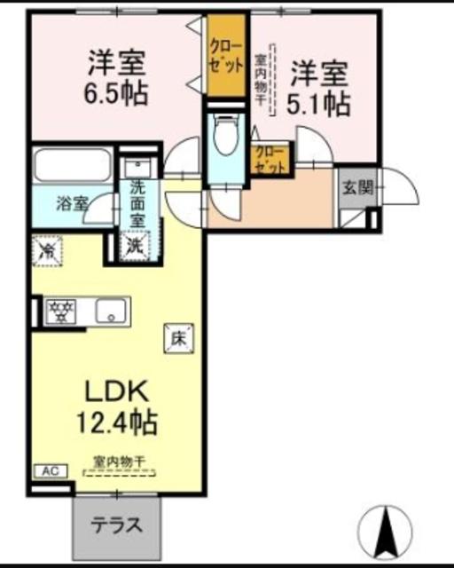 クレール林V(2LDK/1階)の間取り写真