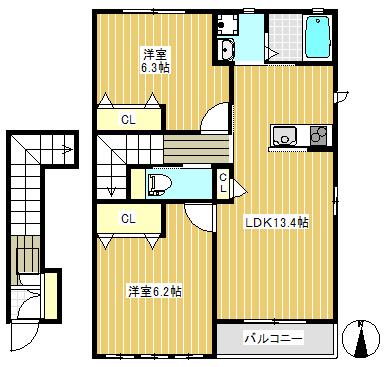 カーサフェリーチェI(2LDK/2階)の間取り写真