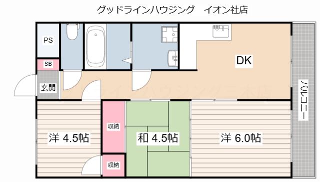 リープラス滝野社(3DK/1階)の間取り写真
