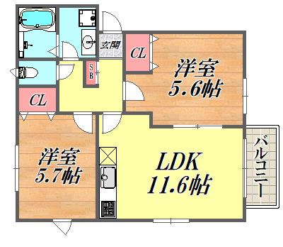 Sフラット(2LDK/1階)の間取り写真