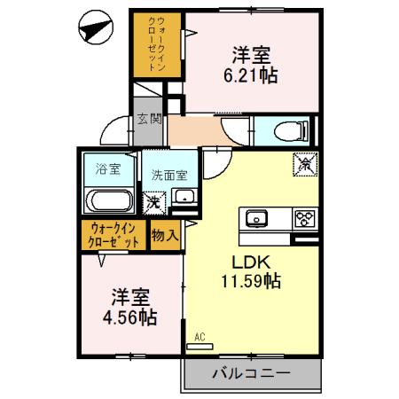 カーサ・フェリーチェ(2LDK/2階)の間取り写真