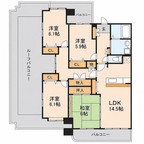 インフィニティ田迎(4LDK/9階)の間取り写真