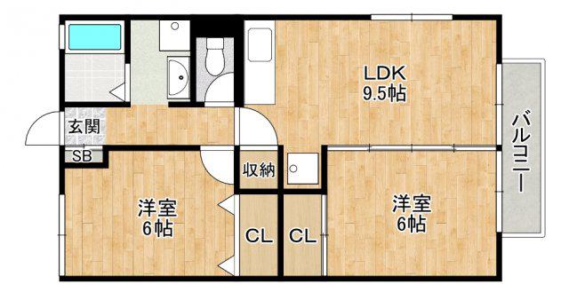 パシフィック牧落(2LDK/1階)の間取り写真