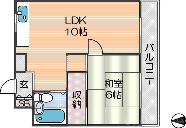 帝塚山寿ハイツ(1LDK/1階)の間取り写真