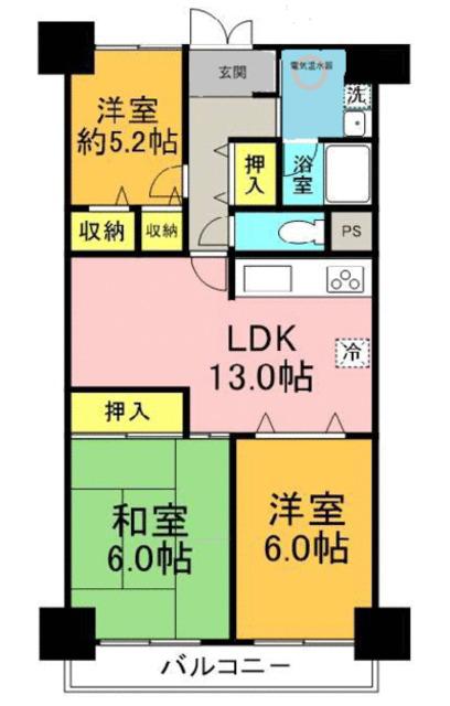 恒陽大宮公園マンション(3LDK/2階)の間取り写真