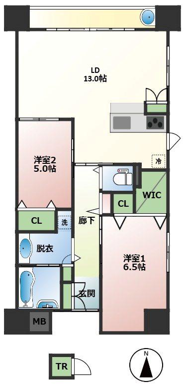 グレースオークス岡山(2LDK/2階)の間取り写真