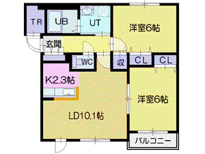 ヴィラ・アロニア(2LDK/1階)の間取り写真