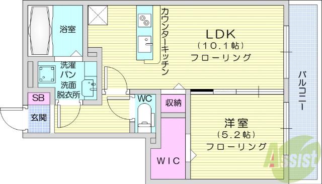 DーROOMあすと長町 Ⅲ(1LDK/2階)の間取り写真