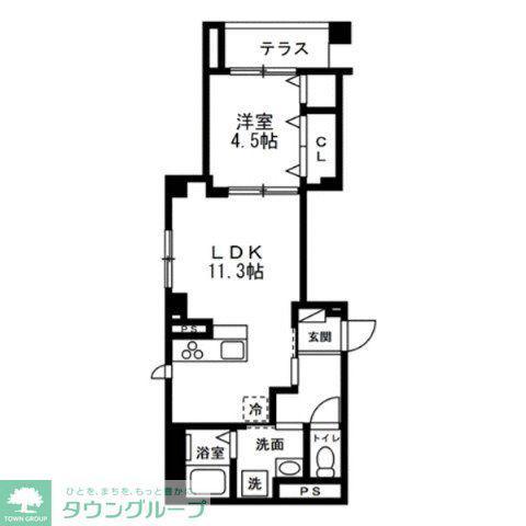 青葉区あざみ野共同工事(1LDK/1階)の間取り写真