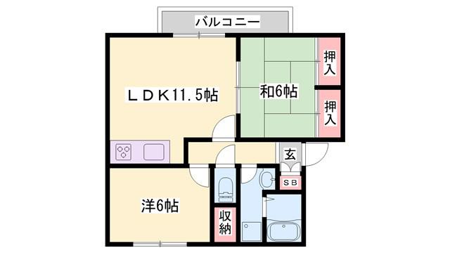 サンリジェール A棟(2LDK/1階)の間取り写真