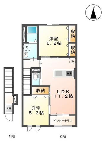 グラース・ドゥ・シエルN(2LDK/2階)の間取り写真