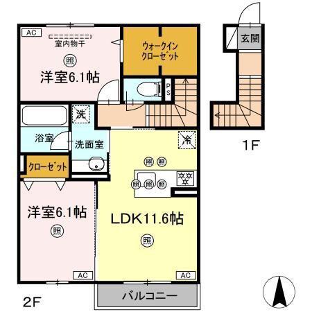 シャンポールさい E棟(2LDK/2階)の間取り写真