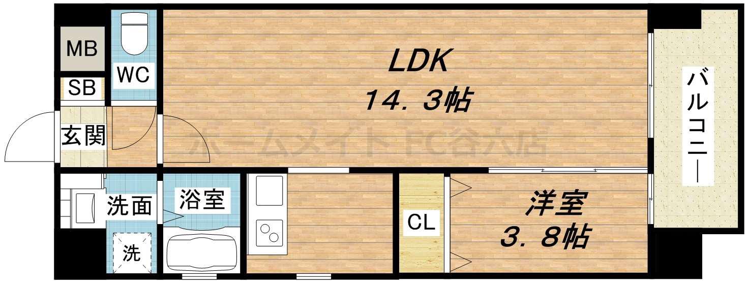 ブリリアント扇町公園(1LDK/9階)の間取り写真