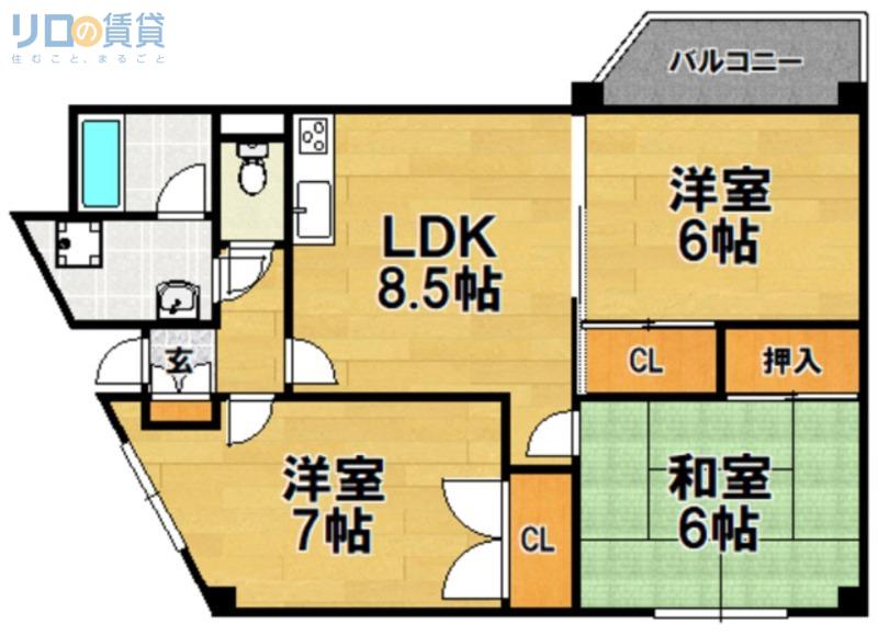 グランドスケープ上新庄(3LDK/4階)の間取り写真