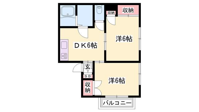 ハーモニープラザメイプルI(2DK/1階)の間取り写真