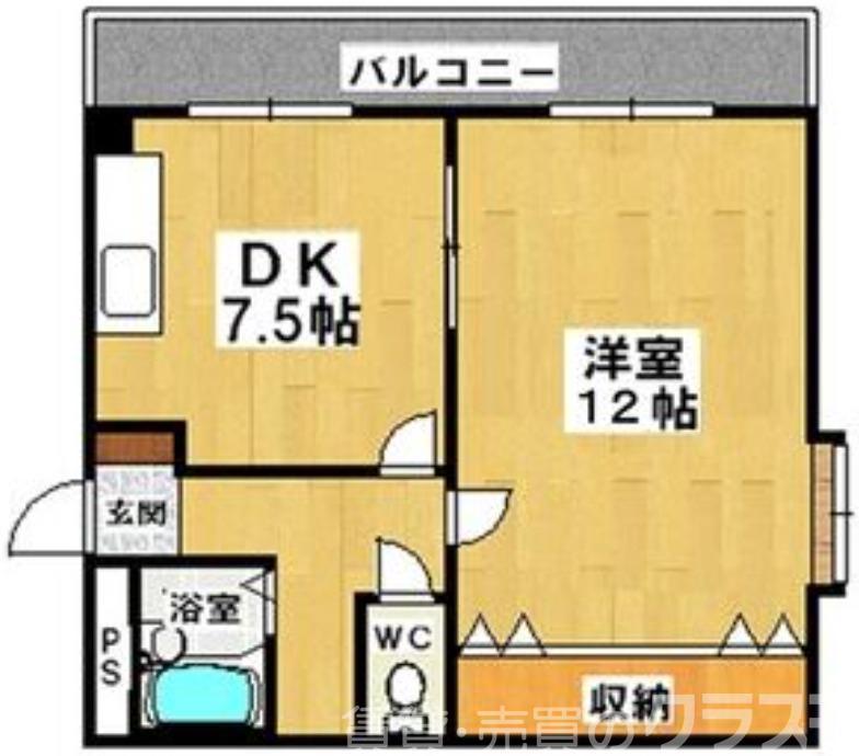 大津池第二マンション(1DK/1階)の間取り写真