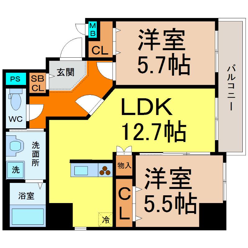 PRIME COURT(2LDK/8階)の間取り写真