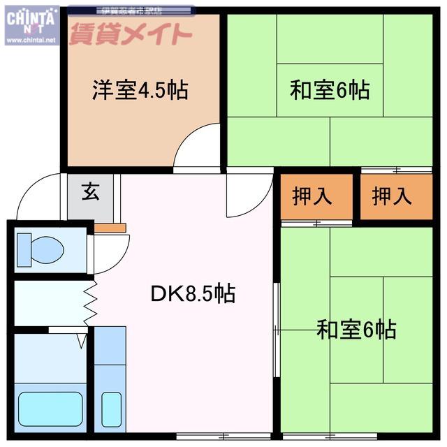 ハイツエバーグリーンA(3DK/2階)の間取り写真