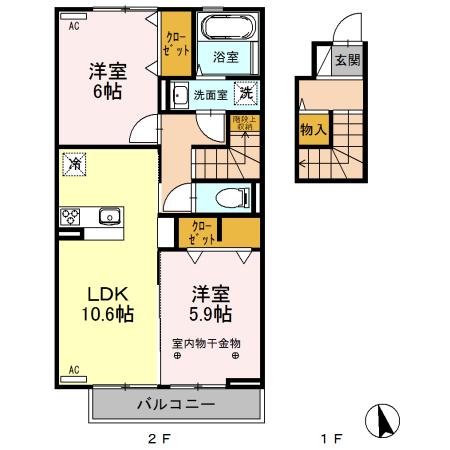 ヴァイア A(2LDK/2階)の間取り写真