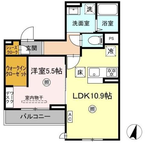 PREMILIFE碩田町(1LDK/1階)の間取り写真
