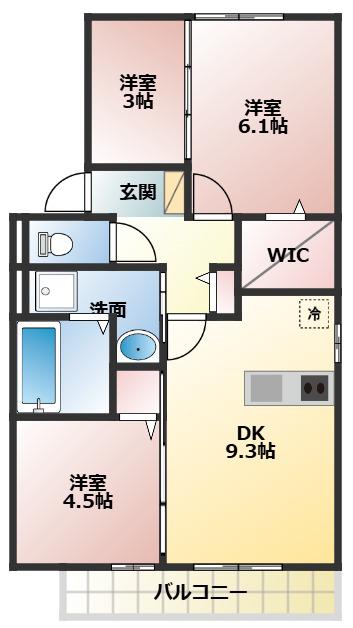 グランドゥール畷(3DK/2階)の間取り写真
